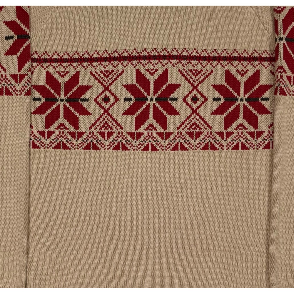 Eddie Bauer 100% cotton cream red fair isle knit crewneck sweater men's large - Picture 5 of 7